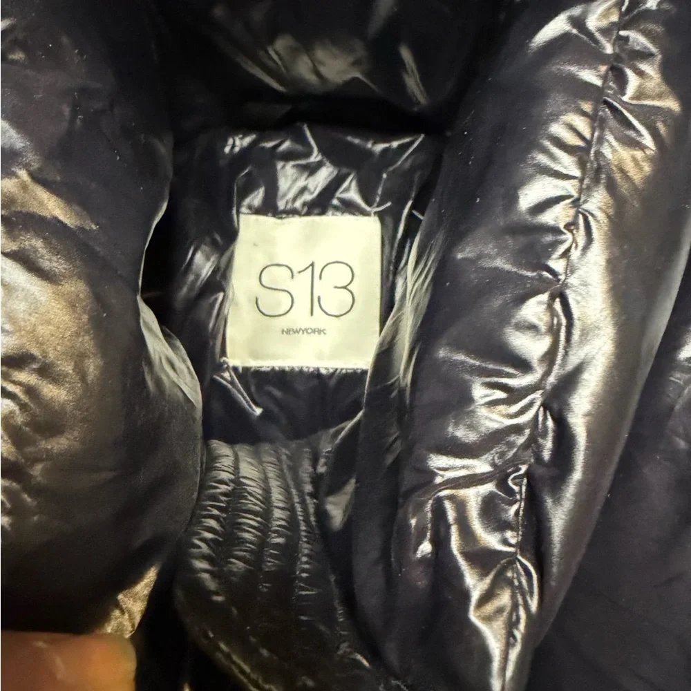 ✨S13 New‎ York Girls Glossy Black Hooded Puffer Jacket Size 12✨